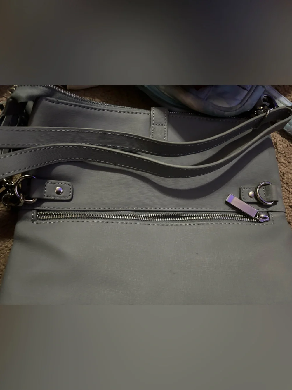 Women’s Gray Shoulder Bag with Front Zip Pocket